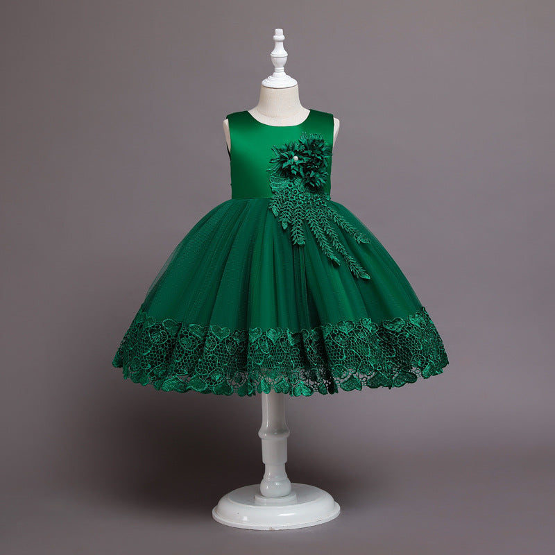 Spring Flower Girl Host Evening Birthday Show Children's Princess Skirt Long-sleeved Dress