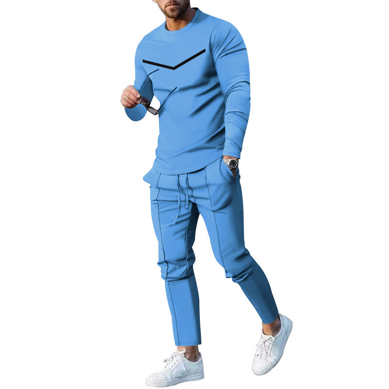 Cross-border Foreign Trade Men's Clothing Suit Spring and Autumn Two-piece Crewneck Long-sleeved T-shirt Pants Suit Men's Casual Sports Suit