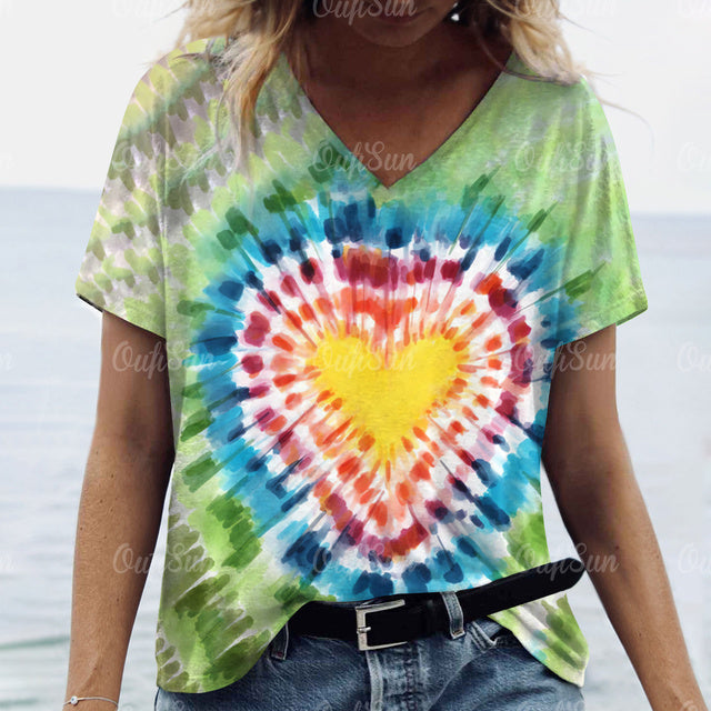 3d Gradient Heart Print Grunge T-Shirts Women Vintage Summer Y2k T Shirt Fashion Casual Tops Harajuku Oversized Female Clothing