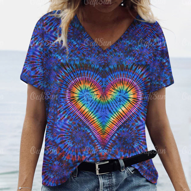3d Gradient Heart Print Grunge T-Shirts Women Vintage Summer Y2k T Shirt Fashion Casual Tops Harajuku Oversized Female Clothing