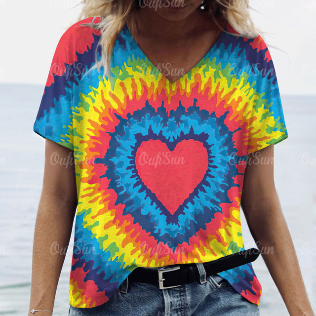 3d Gradient Heart Print Grunge T-Shirts Women Vintage Summer Y2k T Shirt Fashion Casual Tops Harajuku Oversized Female Clothing