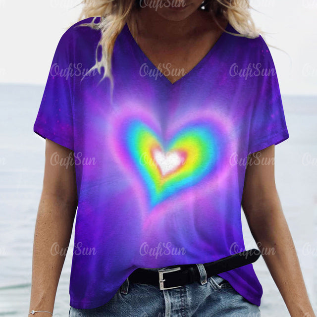 3d Gradient Heart Print Grunge T-Shirts Women Vintage Summer Y2k T Shirt Fashion Casual Tops Harajuku Oversized Female Clothing