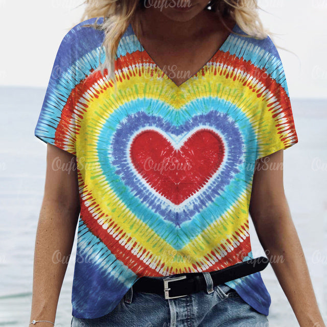3d Gradient Heart Print Grunge T-Shirts Women Vintage Summer Y2k T Shirt Fashion Casual Tops Harajuku Oversized Female Clothing