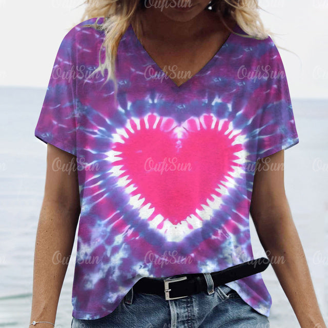 3d Gradient Heart Print Grunge T-Shirts Women Vintage Summer Y2k T Shirt Fashion Casual Tops Harajuku Oversized Female Clothing