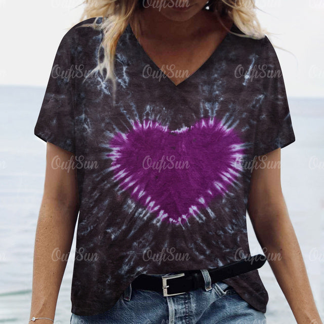 3d Gradient Heart Print Grunge T-Shirts Women Vintage Summer Y2k T Shirt Fashion Casual Tops Harajuku Oversized Female Clothing