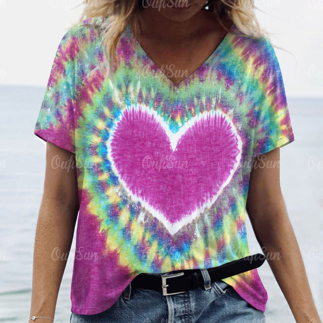 3d Gradient Heart Print Grunge T-Shirts Women Vintage Summer Y2k T Shirt Fashion Casual Tops Harajuku Oversized Female Clothing