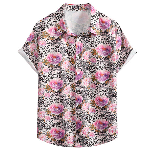 2023 Foreign Trade AliExpress Summer New Men's Loose Printed Large Size Fashionable Casual Beach Style Short Sleeve Shirt