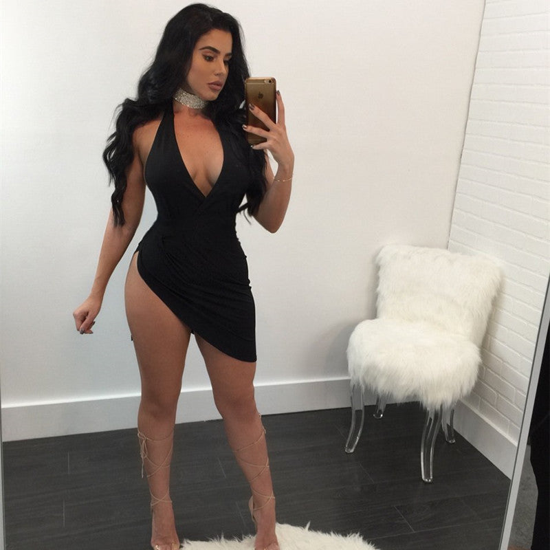 Summer sexy nightclub backless irregular dress, hip skirt for women, suspender skirt