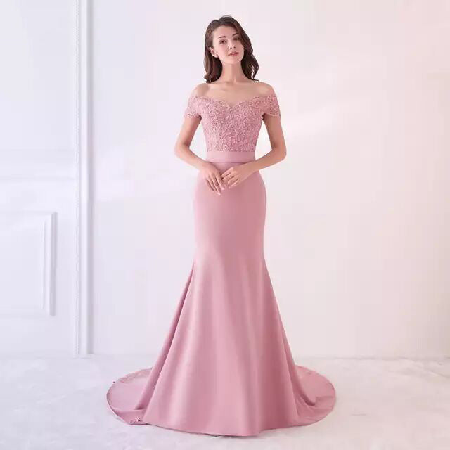 2022 foreign trade new one-shoulder bride wedding dress banquet elegant princess fishtail evening dress female