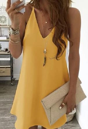 Women Chiffon Suspender V-Neck Swing Dress