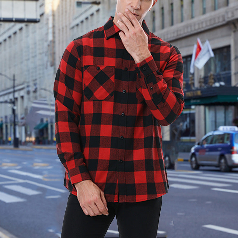 English Style Vintage Men Clothing Plaid Shirt Spring Autumn New Harajuku Long Sleeves Streetwear Fashion Business Casual Tops