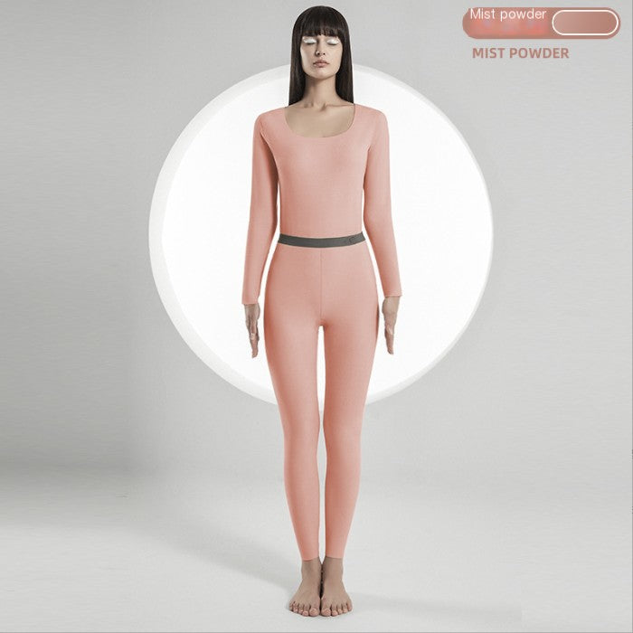 New style solid color autumn autumn clothes and long johns double-sided soft fleece seamless U-neck long-sleeved trousers women's thermal underwear set