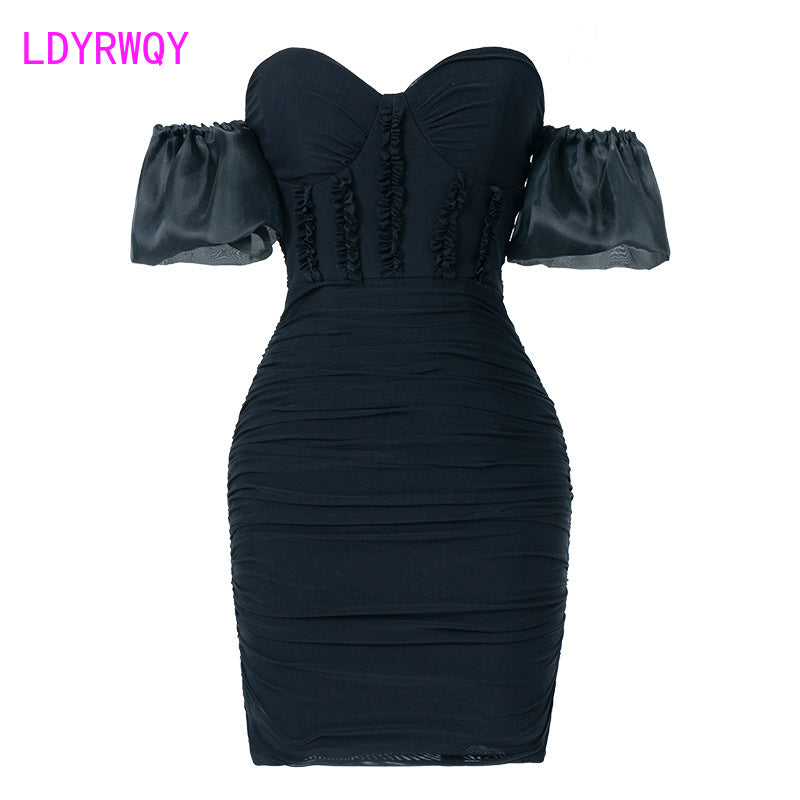 2022 nightclub sexy dress fashion ladies black wrapped chest slim slim Office Lady Knee-Length