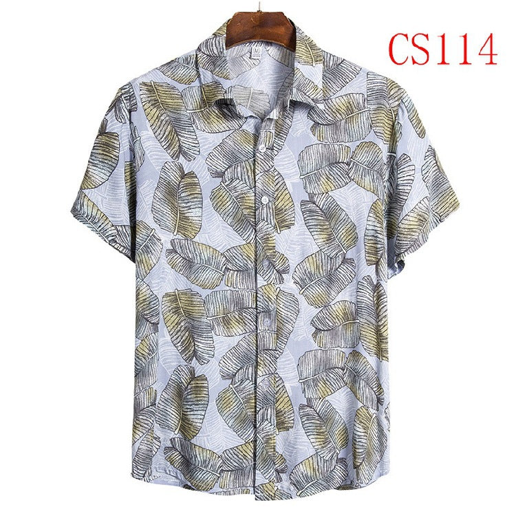 Printed Casual Short-sleeved Shirt Youth Fashion Floral Shirt