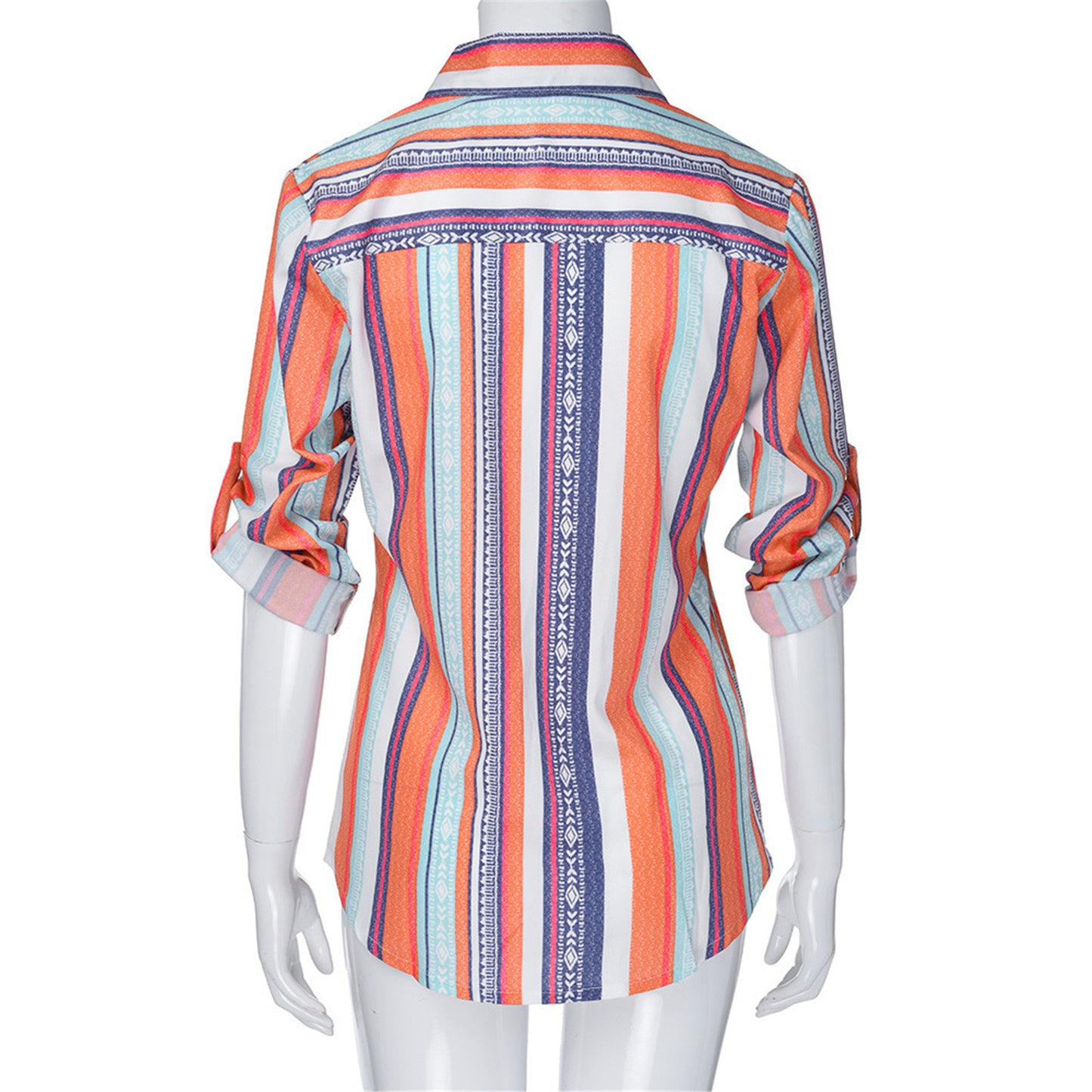 Autumn and Winter New European and American Fashion Colorful Stripe Large Shirt