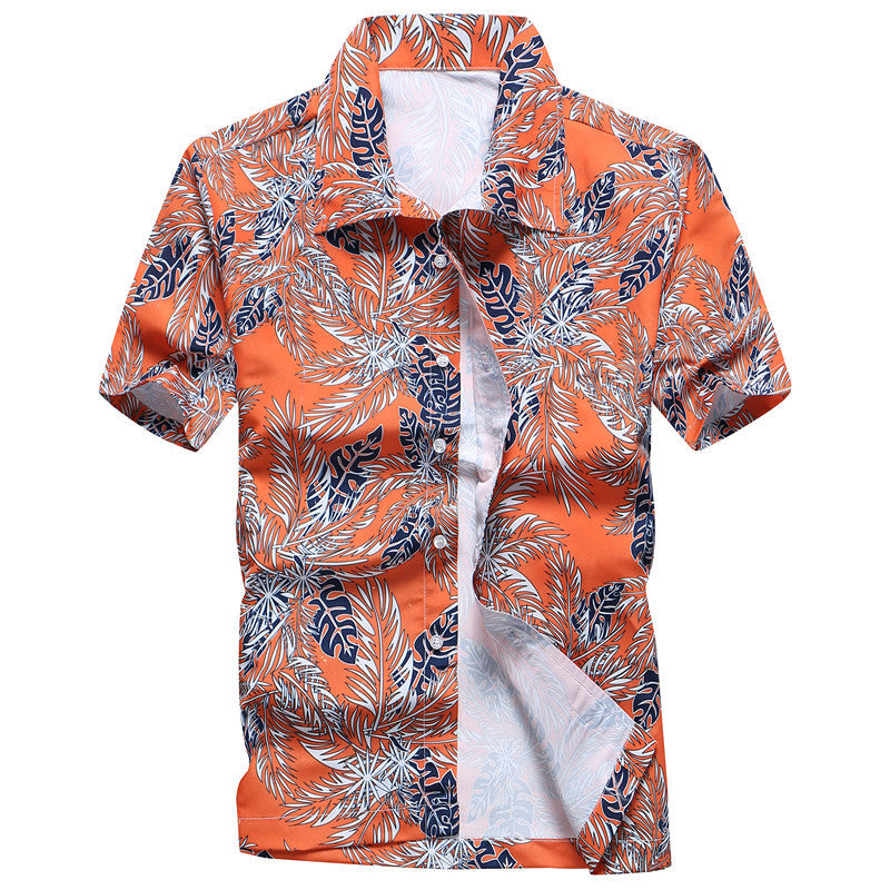 Summer Men's Printed Large Size Short-sleeved Shirt Beach Quick-drying Loose Shirt Hawaii Beach Vacation Travel Suit
