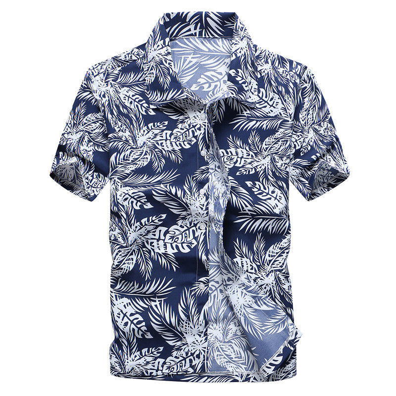 Summer Men's Printed Large Size Short-sleeved Shirt Beach Quick-drying Loose Shirt Hawaii Beach Vacation Travel Suit