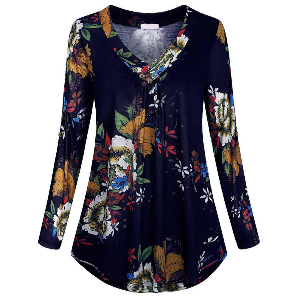 V-neck printed long sleeves