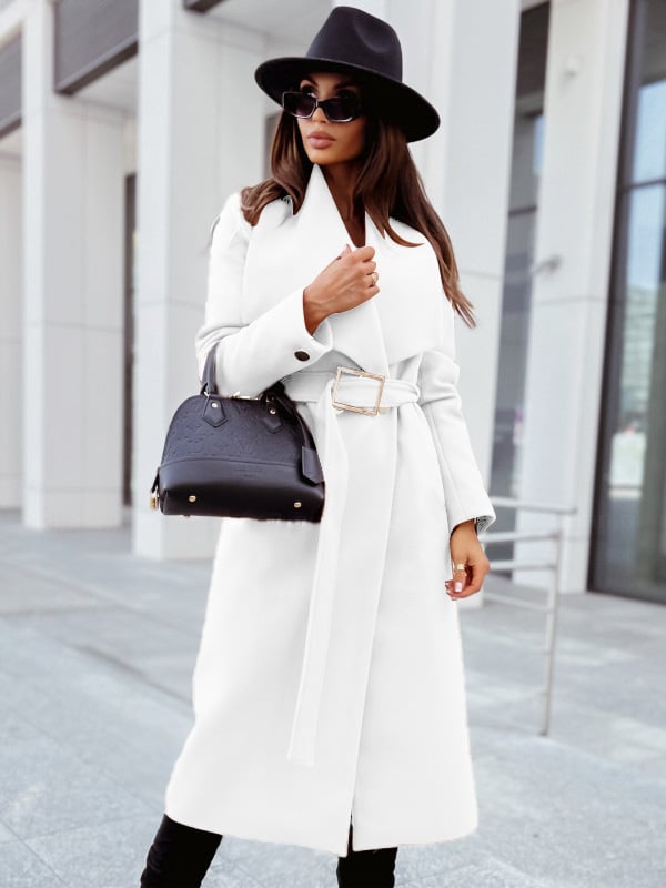 Simple Long Sleeve Button V-Neck Tie Woolen Jacket Women's