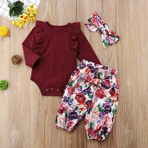 Printed jumpsuit pants headband three-piece