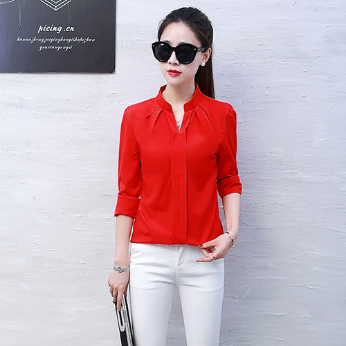 2023 Spring and Autumn New Women's Shirt Korean Long Sleeve Fashionable Casual Base Loose Slimming Red Chiffon Shirt for Women