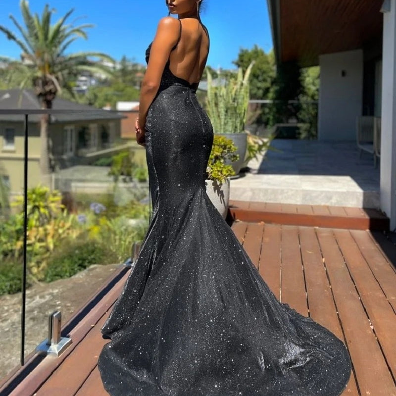 Ladies Dresses Women's Maxi Dress Slim Body Pack Hip Bodysuit Sexy Shiny Sleeveless Sling Gown Slim Mermaid Maxi Dress for Party, Dating, Banquet