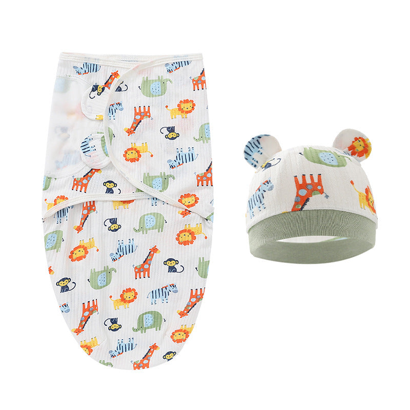 0-6 months baby swaddling cotton sleeping bag blanket wrap cap set baby adjustable newborn sleeping bag muslin blanket