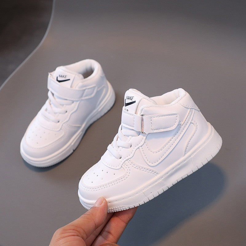 Children's high-top basketball shoes 2024 spring and autumn new boys and girls casual white shoes Korean children's shoes