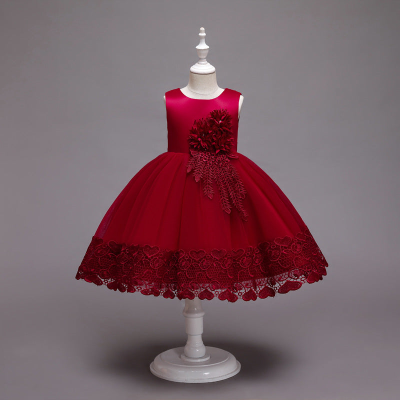 Spring Flower Girl Host Evening Birthday Show Children's Princess Skirt Long-sleeved Dress
