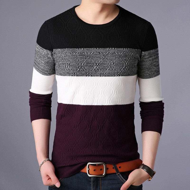 Youth Thick Korean Round Neck Striped Knit Bottoming Shirt