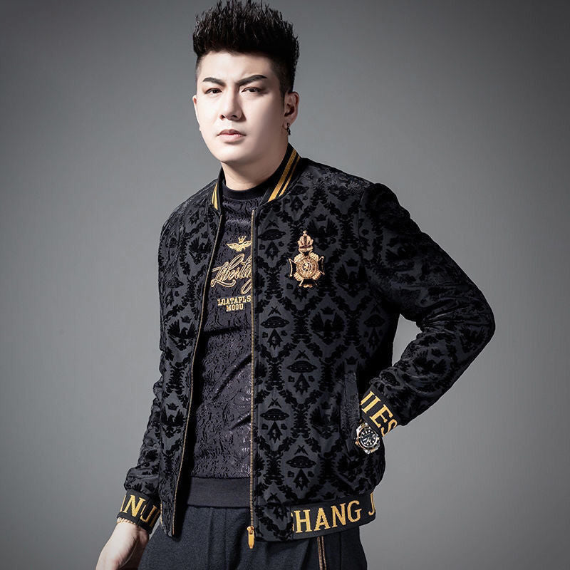 Men's Jacket in Autumn and Winter Plus Velvet Medal Embroidered Baseball Coat Men's Korean Jacquard Coat Men's