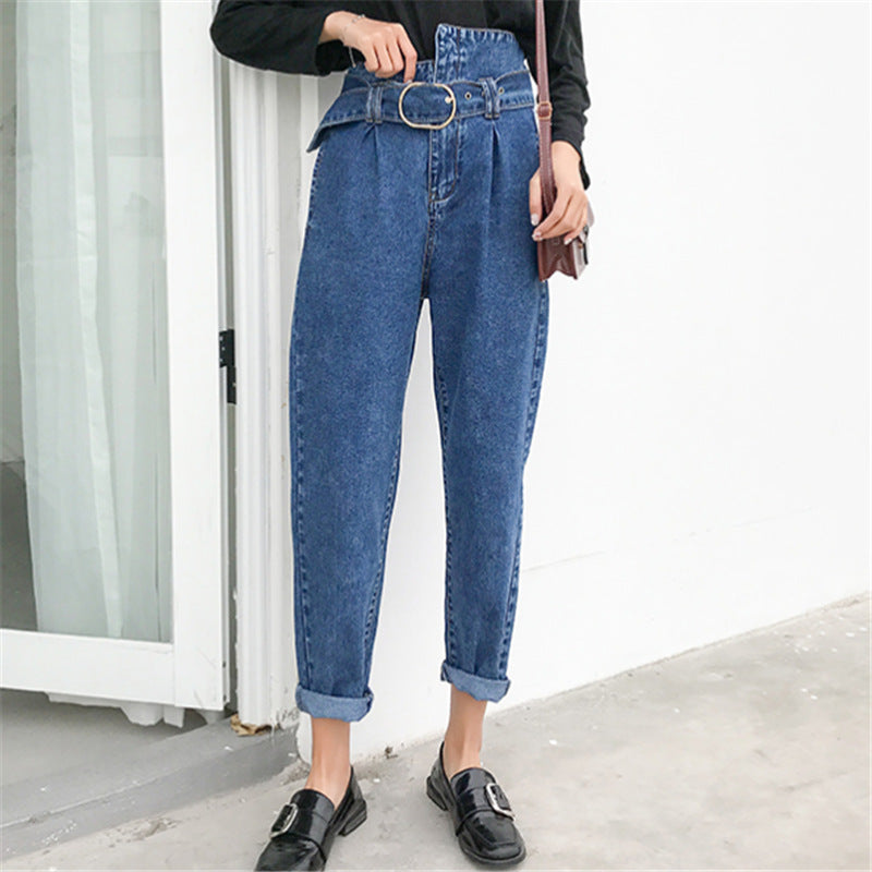 Cowboy harem pants female soft sister loose carrot pants ins super fire nine pants slim pants