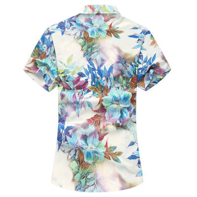 Summer new large size men's short sleeve casual flower shirt wild