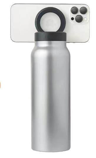 24oz creative double-layer magnetic suction phone holder, sports water kettle, stainless steel, and cold insulation kettle