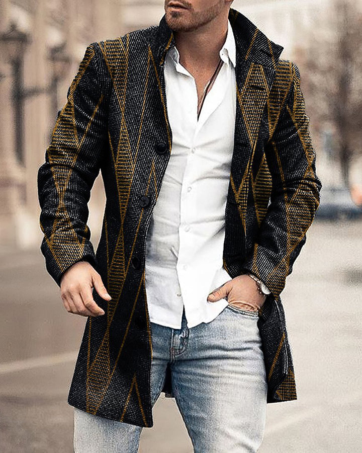 Autumn And Winter New Men's Woolen Stand Collar Medium Long Pocket Casual Coat