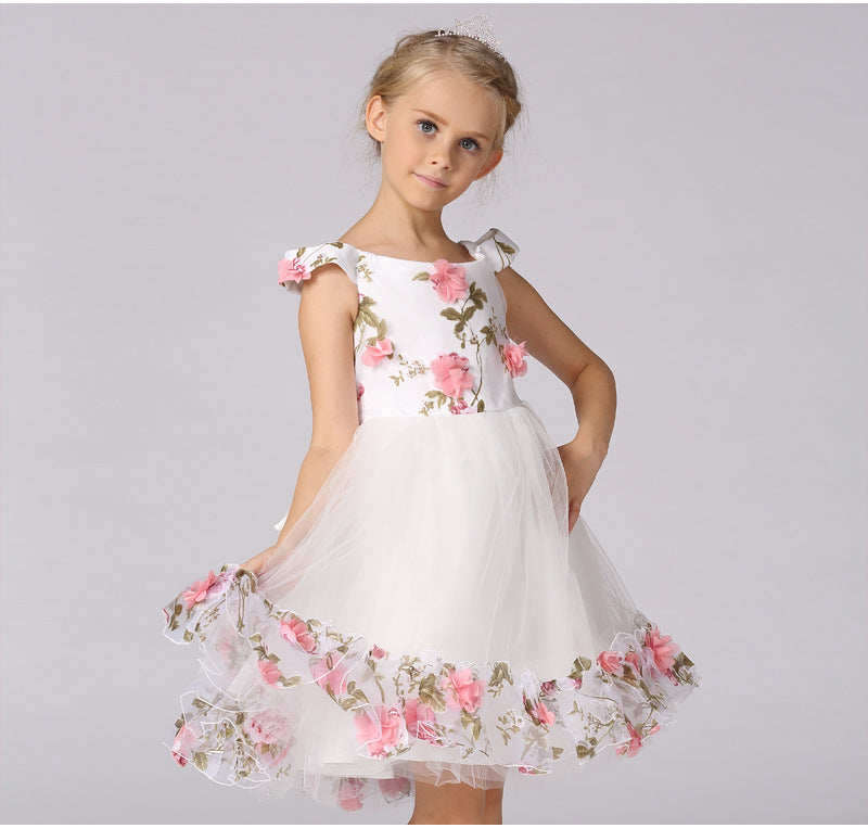 Flower girl flower fairy dress children's wedding dress princess dress mesh word shoulder set lace girl dress