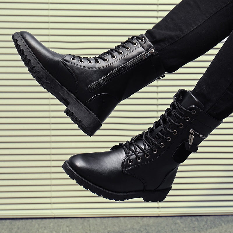 PU Leather Men Motorcycle Boots Men's Military Riding Hunting Walking Shoes Autumn Winter Mid-Calf Boots Brand Designer Boots