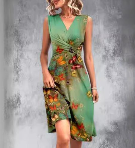 Bloemen design V-hals mouwloos midi dress