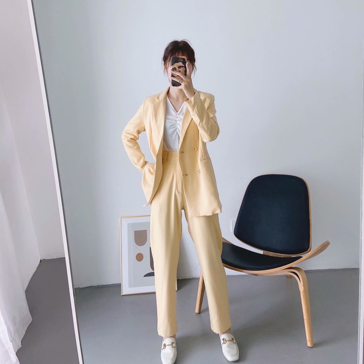 Wind loose all-match retro mid-length suit