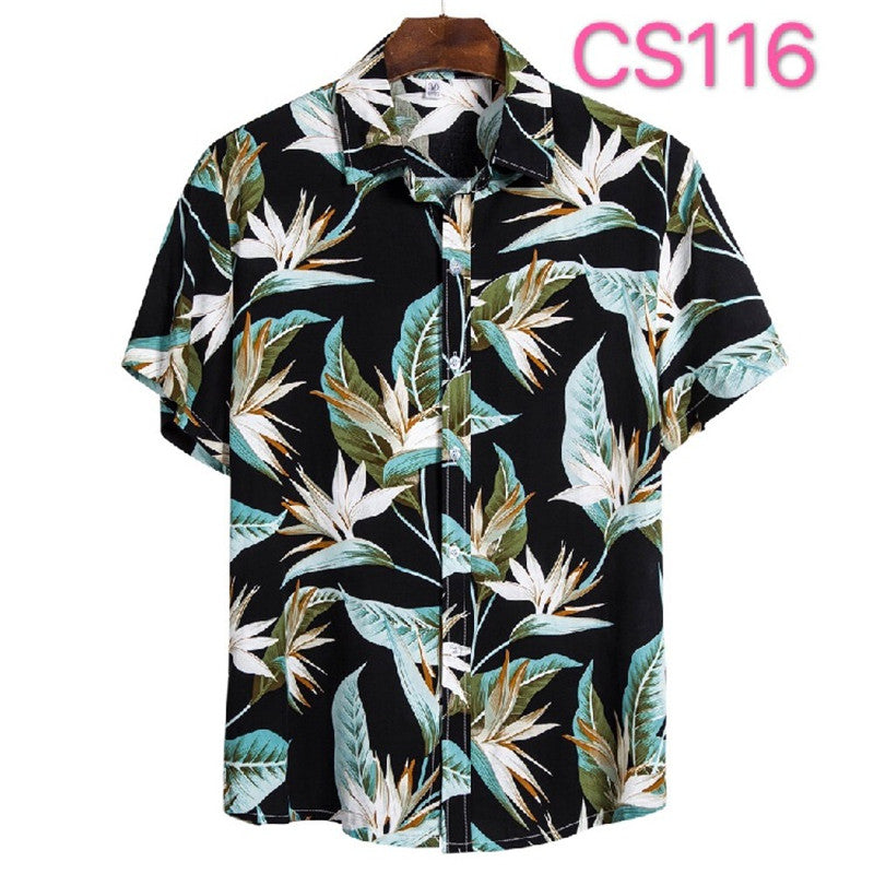 Printed Casual Short-sleeved Shirt Youth Fashion Floral Shirt