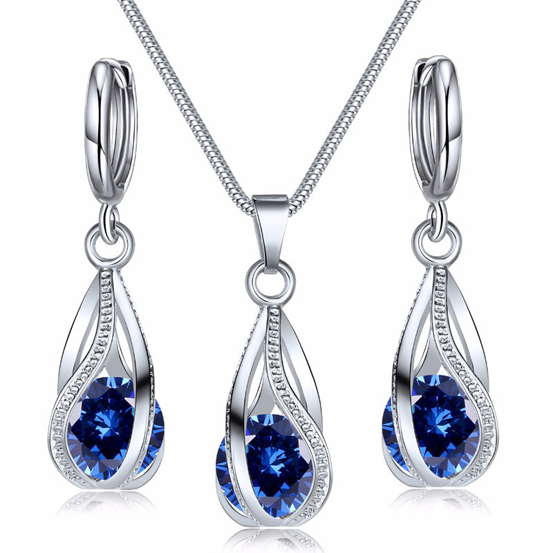 Obega Cubic Zirconia Necklace Set Lantern Design Multi Color Stone Pendant Necklace Drop Earrings Copper Material Rhodium Plated
