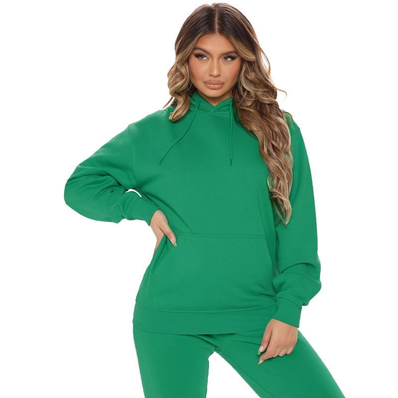 Loose And Casual Solid Color Hooded Long-sleeved Sweater Suit Plus Size