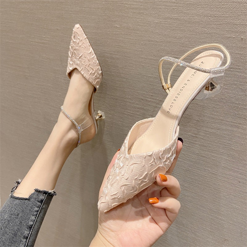 Women's Shoes High Heel Slippers New Simple Light Luxury All-match High Heels Women's Elegant Fashion Pointed Toe Baotou Thin Heel Strap