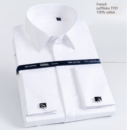 Luxury Cotton French Cuff Button Long Sleeve Men Tuxedo Shirt with Cufflinks