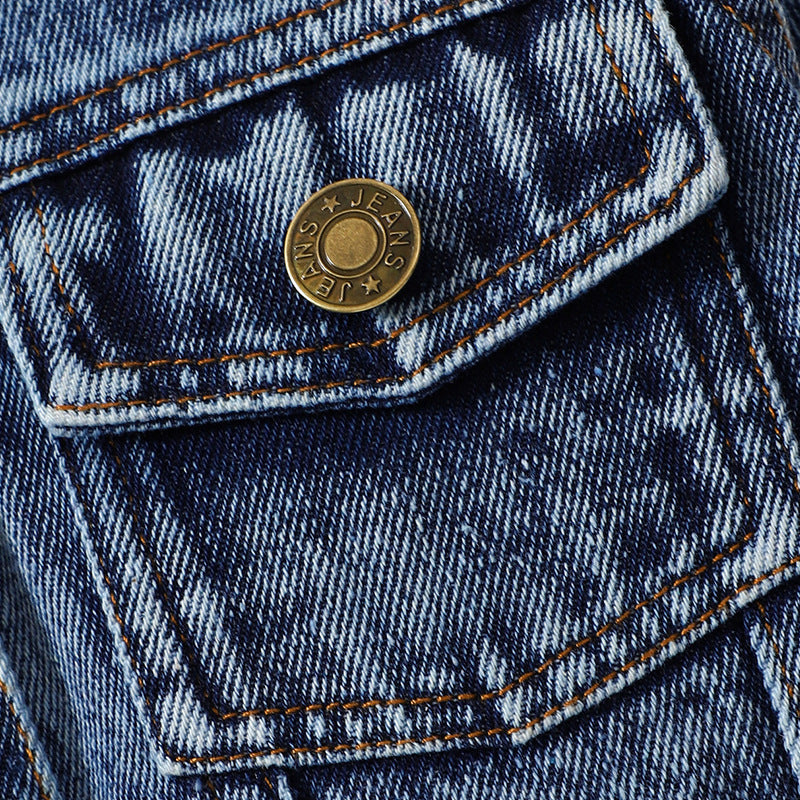 New Jean Jacket Girls' Top Girls' Autumn Coat Tassels Hem Versatile Top Fashion Suitable for 1-6 Years Old