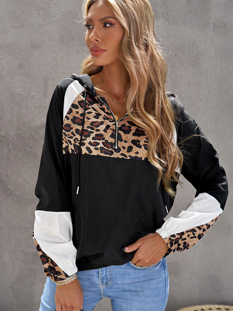 Leopard Print Women's Hoodie Thin 2024 Autumn/winter New Casual Side Pocket Pullover Top