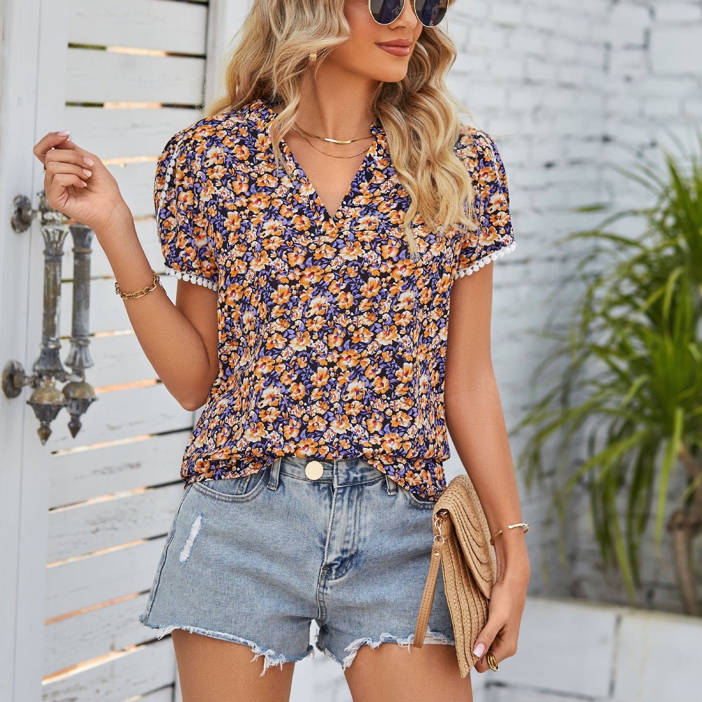 Spring New Temperament Printed Loose Long-sleeved European And American Tops