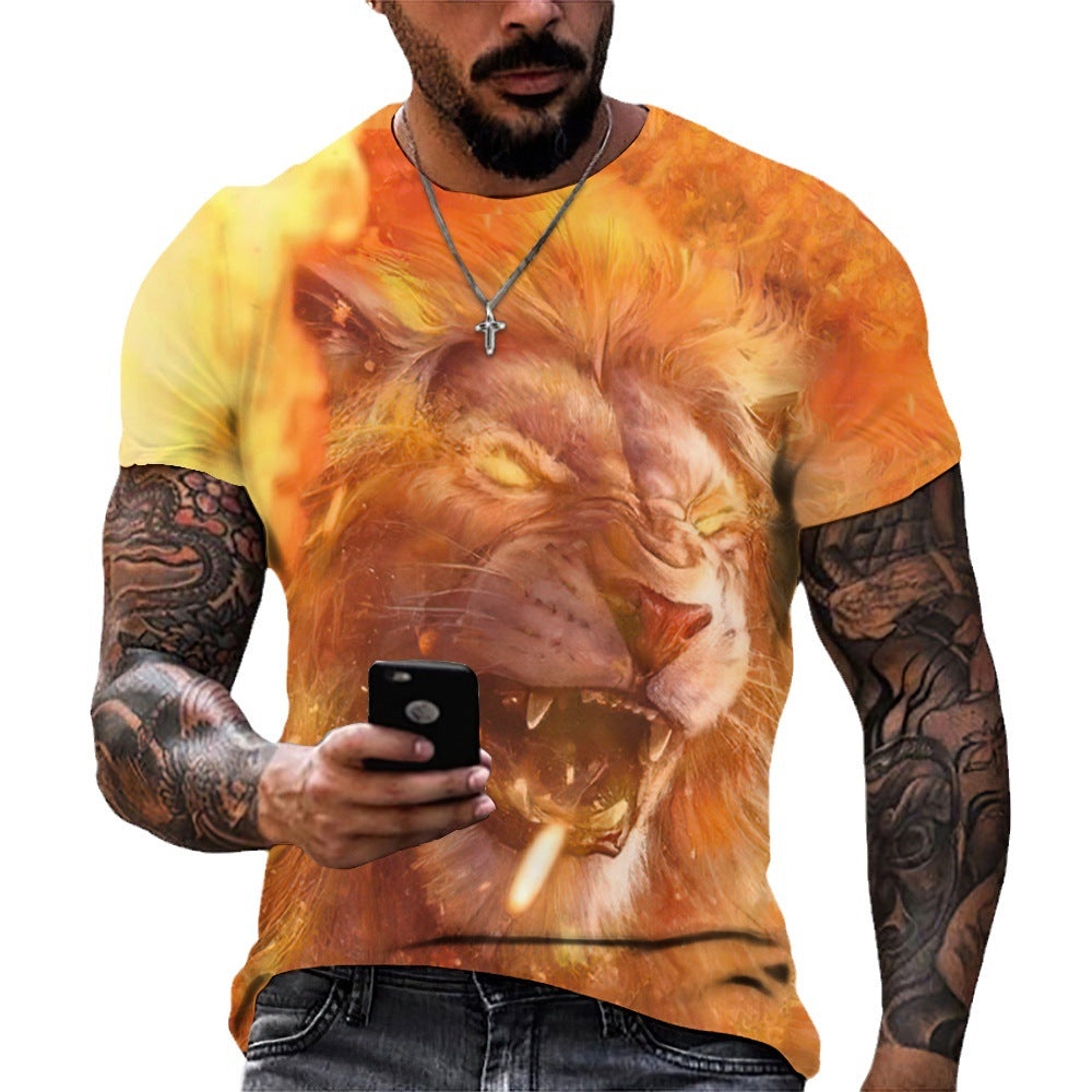 foreign trade Men's Fashion 3D cool lion Tiger digital printing trendy short sleeve T-shirt European and American summer