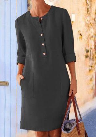 2024 Cross-border Spring New Amazon AliExpress Hot-selling Large Size Women's Clothing Cotton and Linen Round Neck Long Sleeve Dress