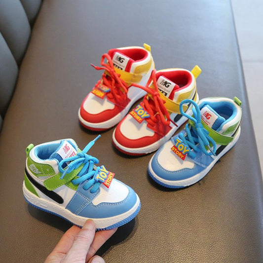 Children's Sneakers 2024 Spring Boys Casual Board Shoes High-top Non-slip Girls' Basketball Shoes Soft-soled Baby Shoes